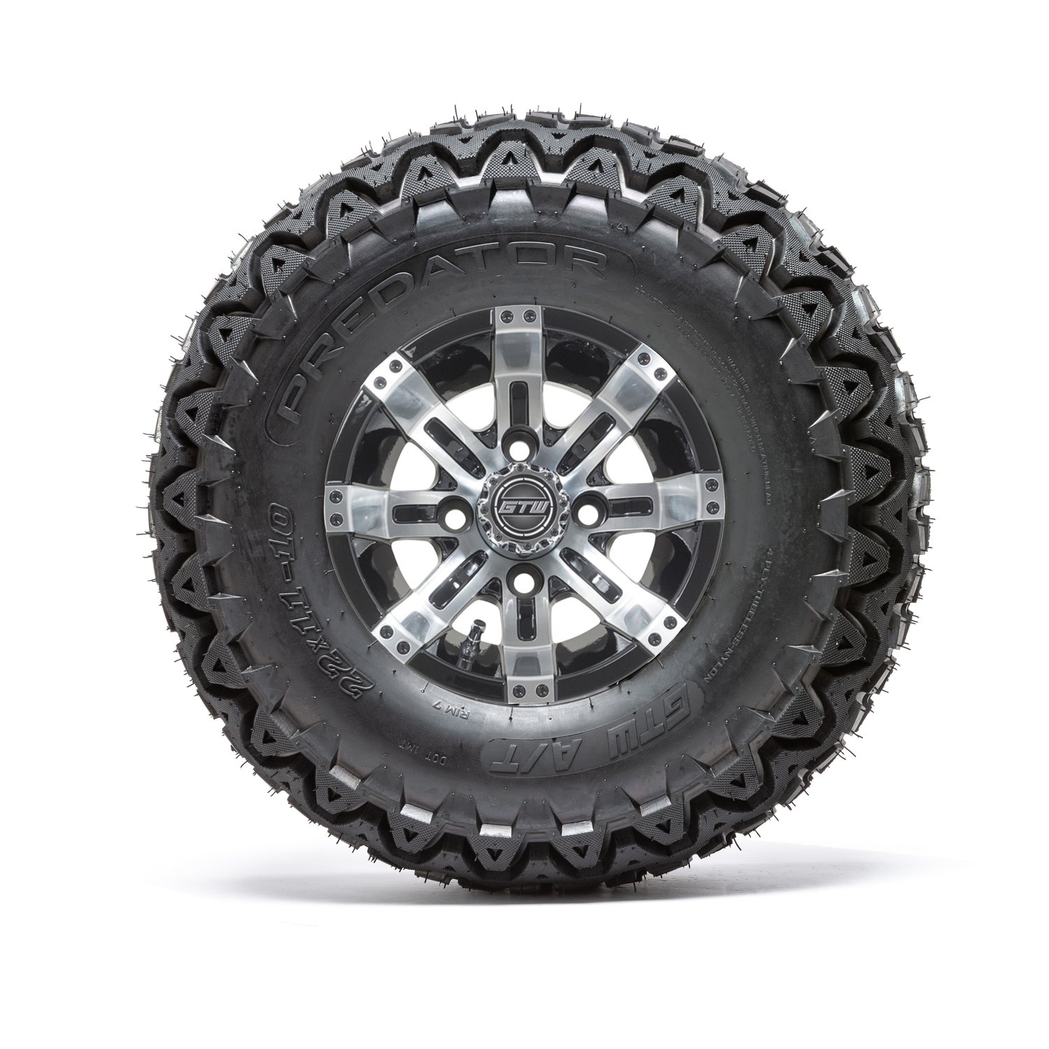 19-128 + 20-058 GTW 12" Tempest Machined/Black Wheels on 22x11-10 Predator A/T Tires