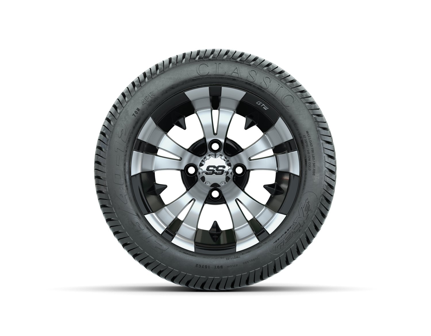 A19-274 12 GTW Vampire 12x7 Machined Black Wheel TIRE, 215:40-12 4PR EXCEL CLASSIC 19-165 40280