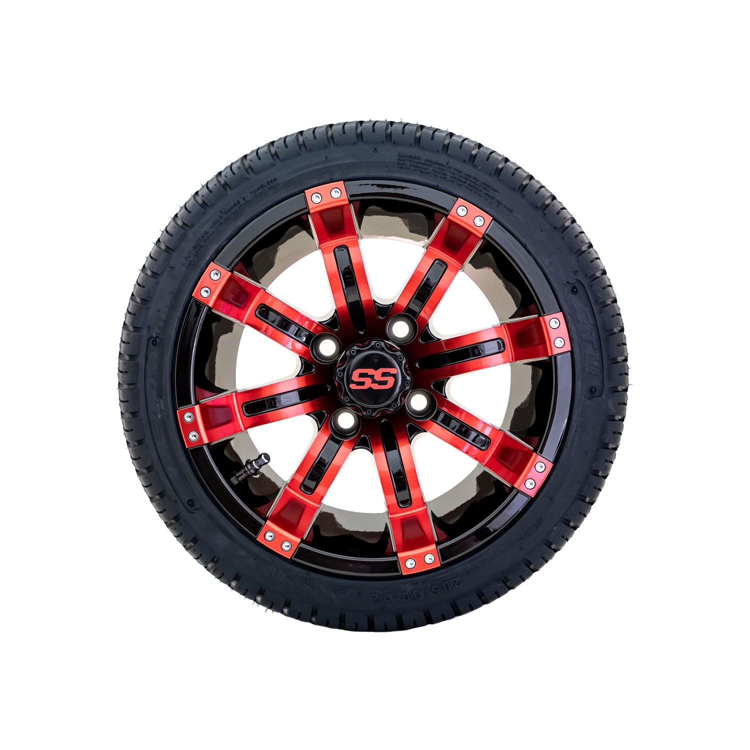 20-043 A19-364 GTW 12" Tempest Black/Red Wheels with 205/30-12 (18") Fusion Street Tires