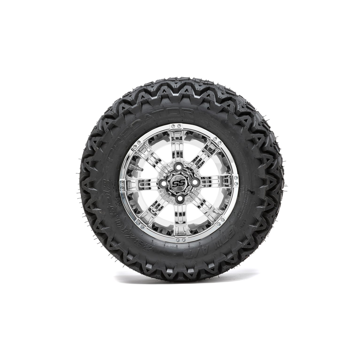 20-060 A19-365 GTW 12" Tempest Chrome Wheels with 23" Predator A/T Tires