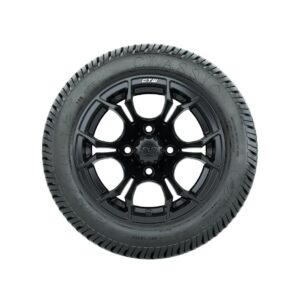 A19-535 WHEEL, 12X7 SPYDER ET-.25, MATTE BLK W:SS CAP, TIRE, 215/40-12 4PR EXCEL CLASSIC, 12", Street