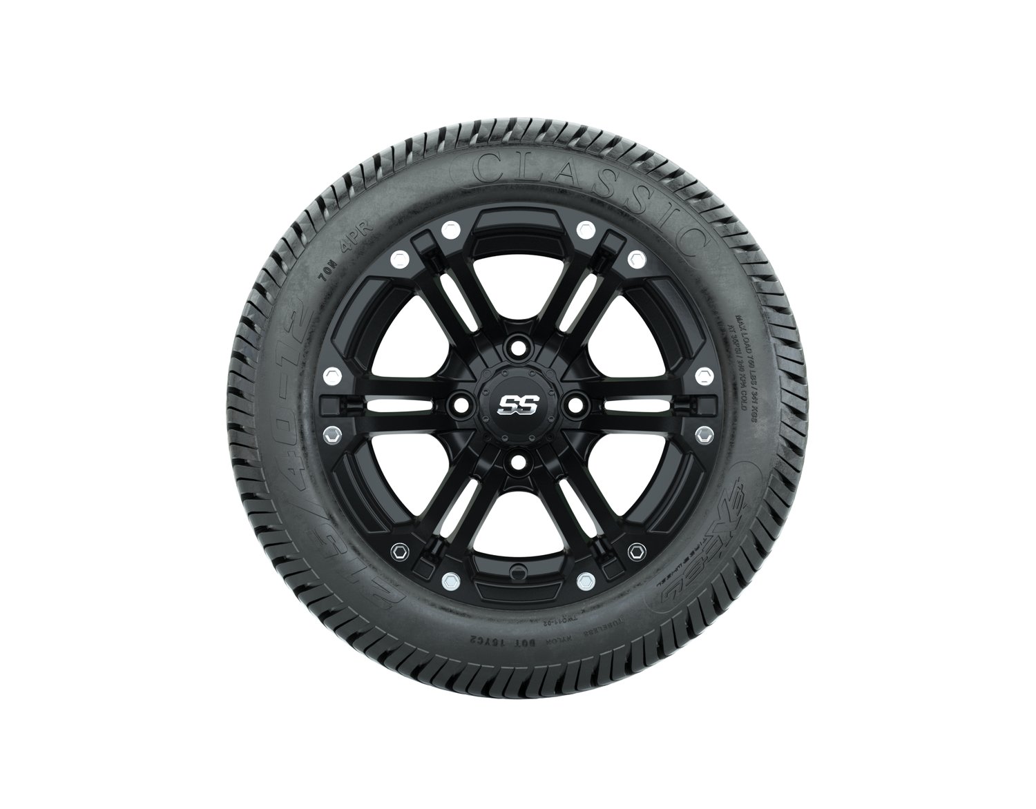 A19-658 GTW Specter 12x7 Matte Black Wheel, TIRE, 215/40-12 4PR EXCEL CLASSIC, 12", Street