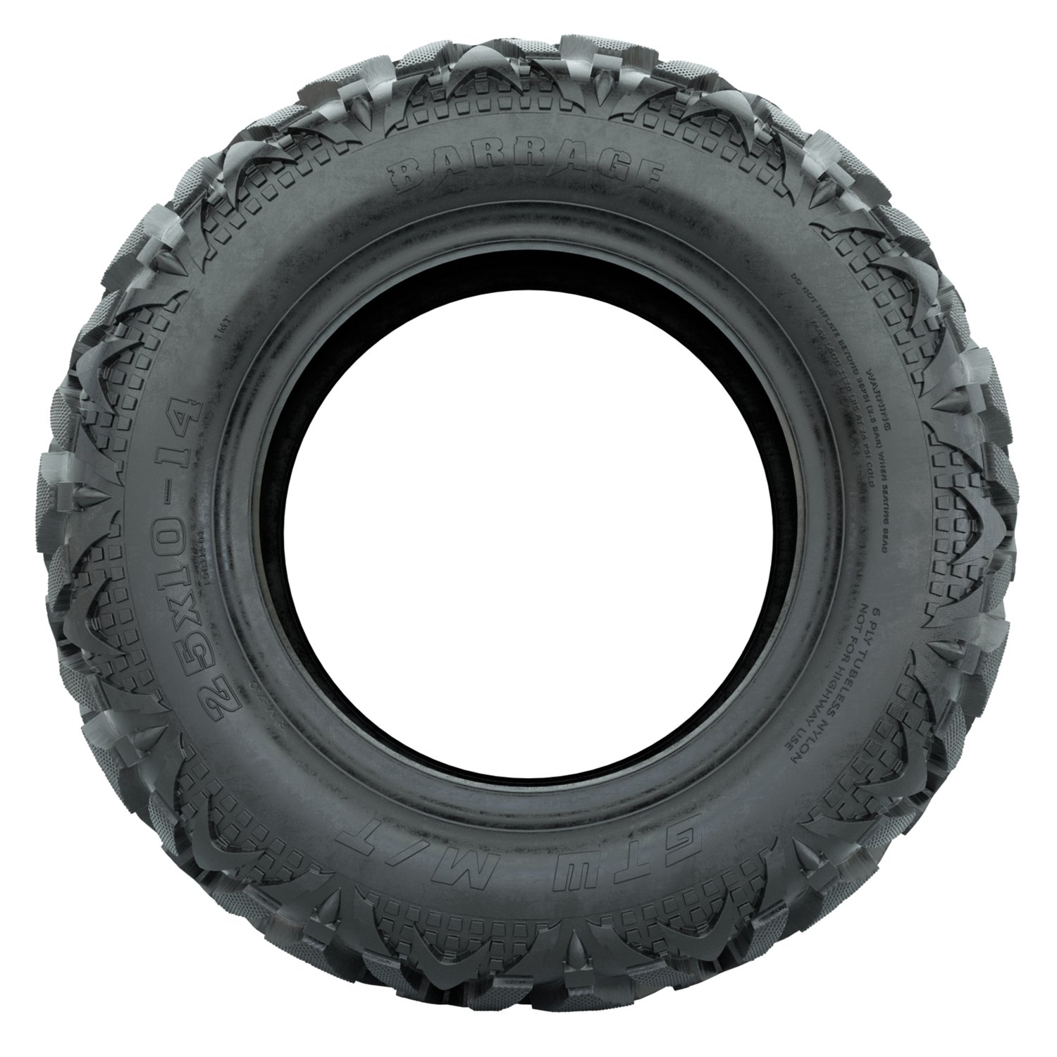 20-033 25x10-R14 Barrage Series 6Ply profile mounted