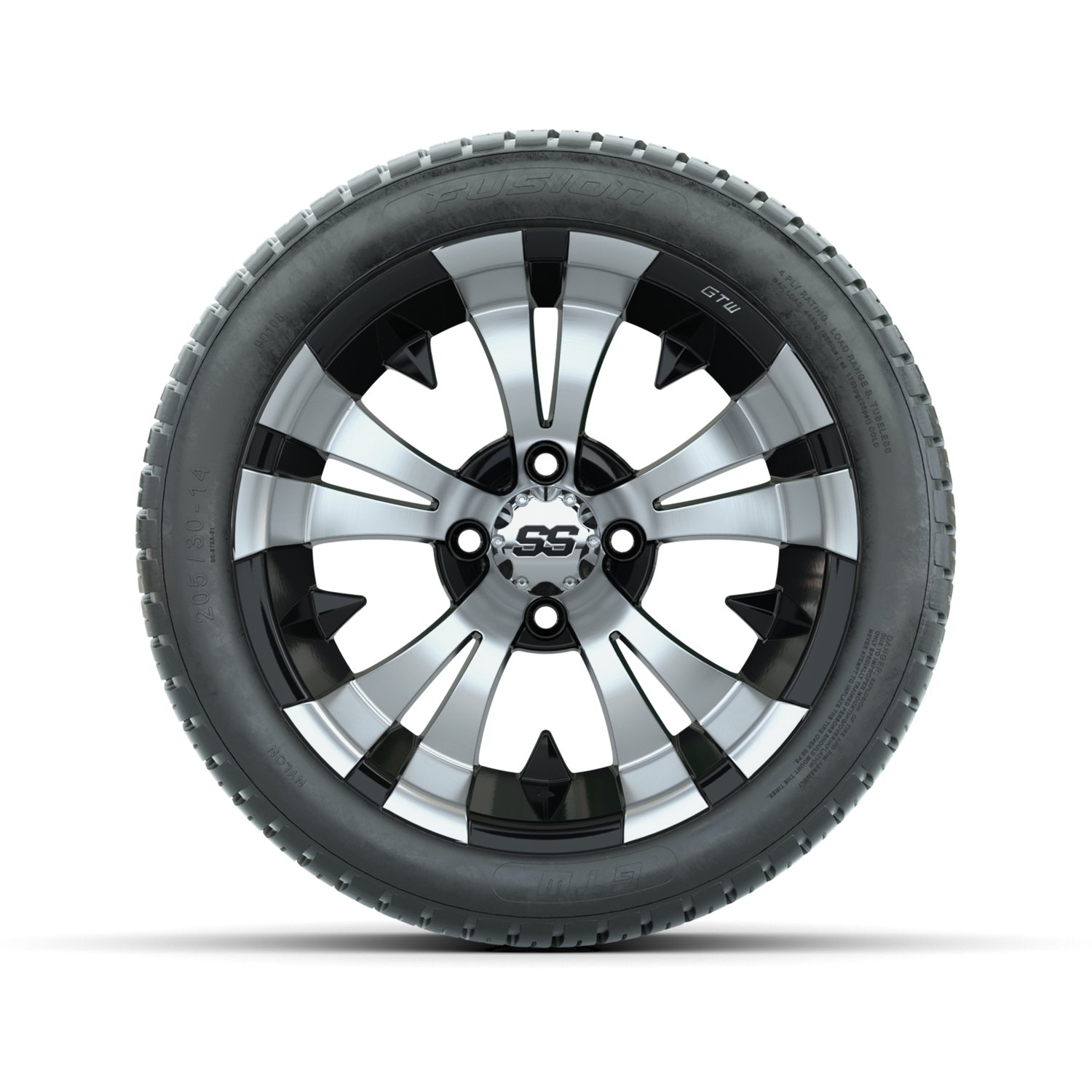 19-168 A19-417 / A19-162 GTW 14" Vampire Black/Machined Wheels with 205/30-14 (18") Fusion Street Tires