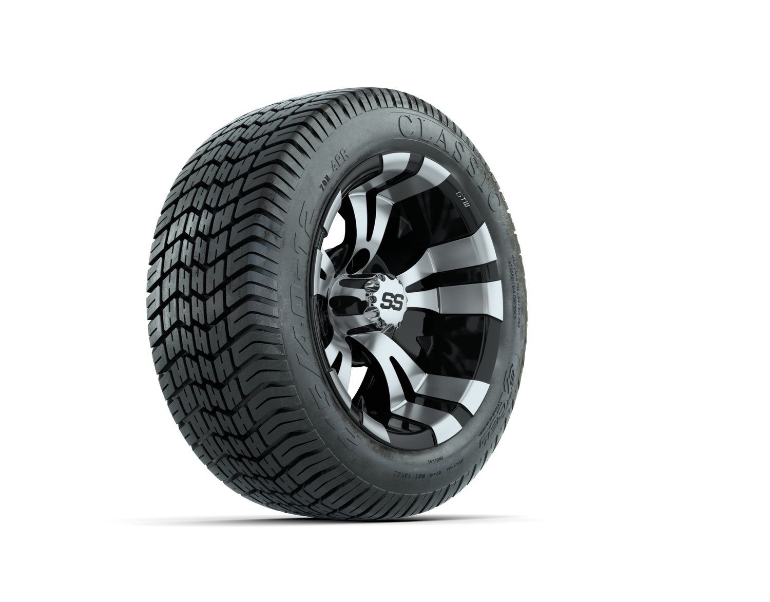 A19-274 12 GTW Vampire 12x7 Machined Black Wheel TIRE, 215:40-12 4PR EXCEL CLASSIC 19-165 40280