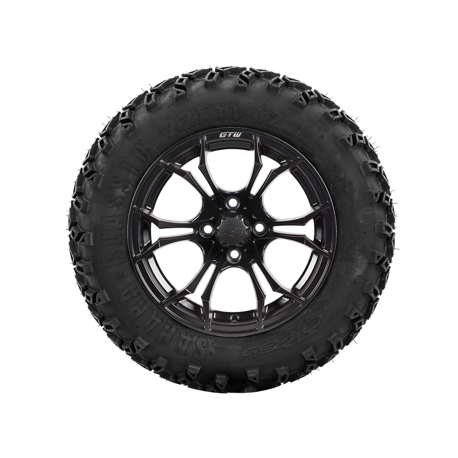 19-246 A19-388 GTW 12" Spyder Matte Black Wheels with 22" Sahara Classic A/T Tires