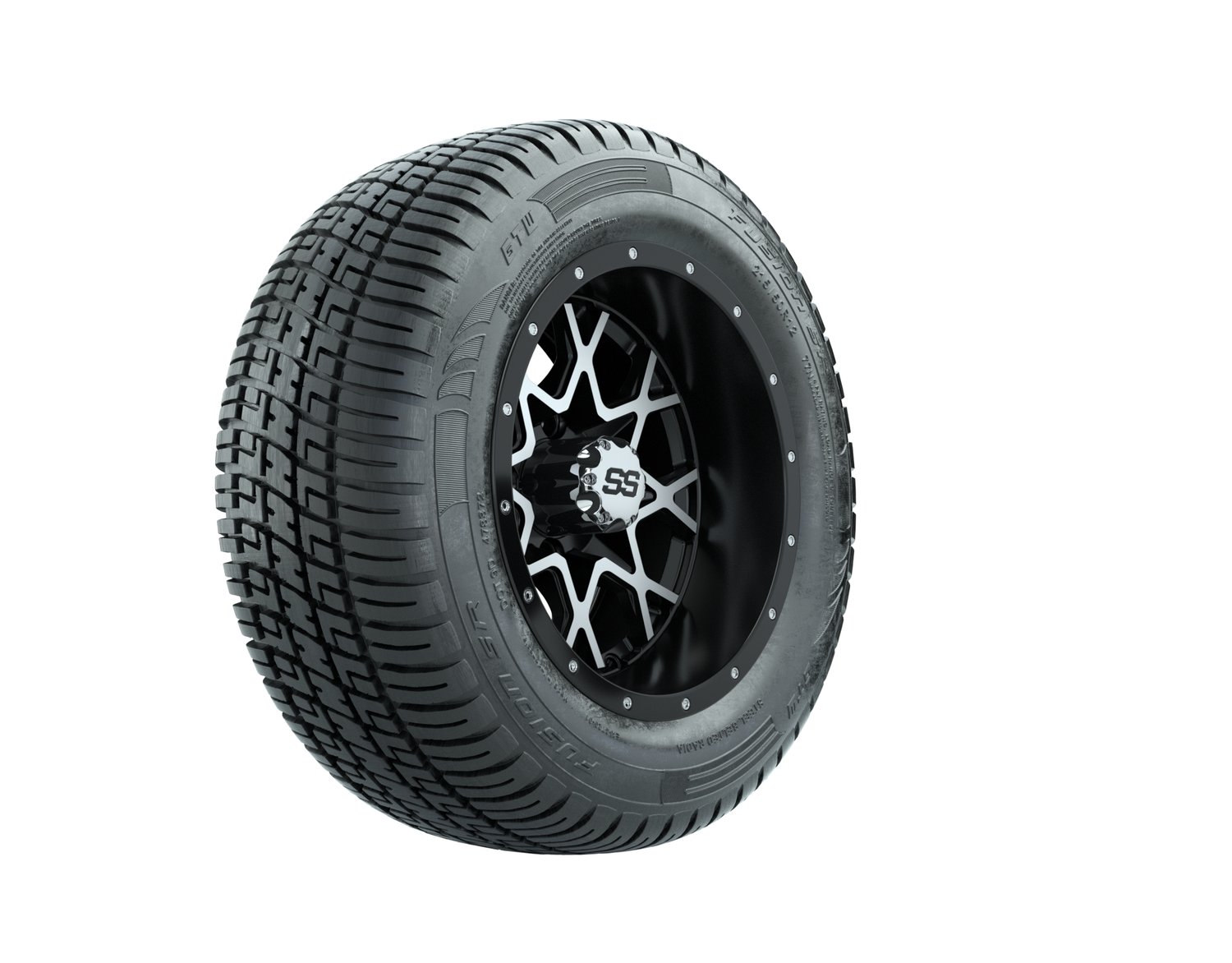 A19-566 VORTEX 2 WHEEL, 12X7 MATTE BLACK:MATTE MACHINED, TIRE, 215/50-R12 FUSION S:R STEEL BELT RADIAL, DOT, 12", Street