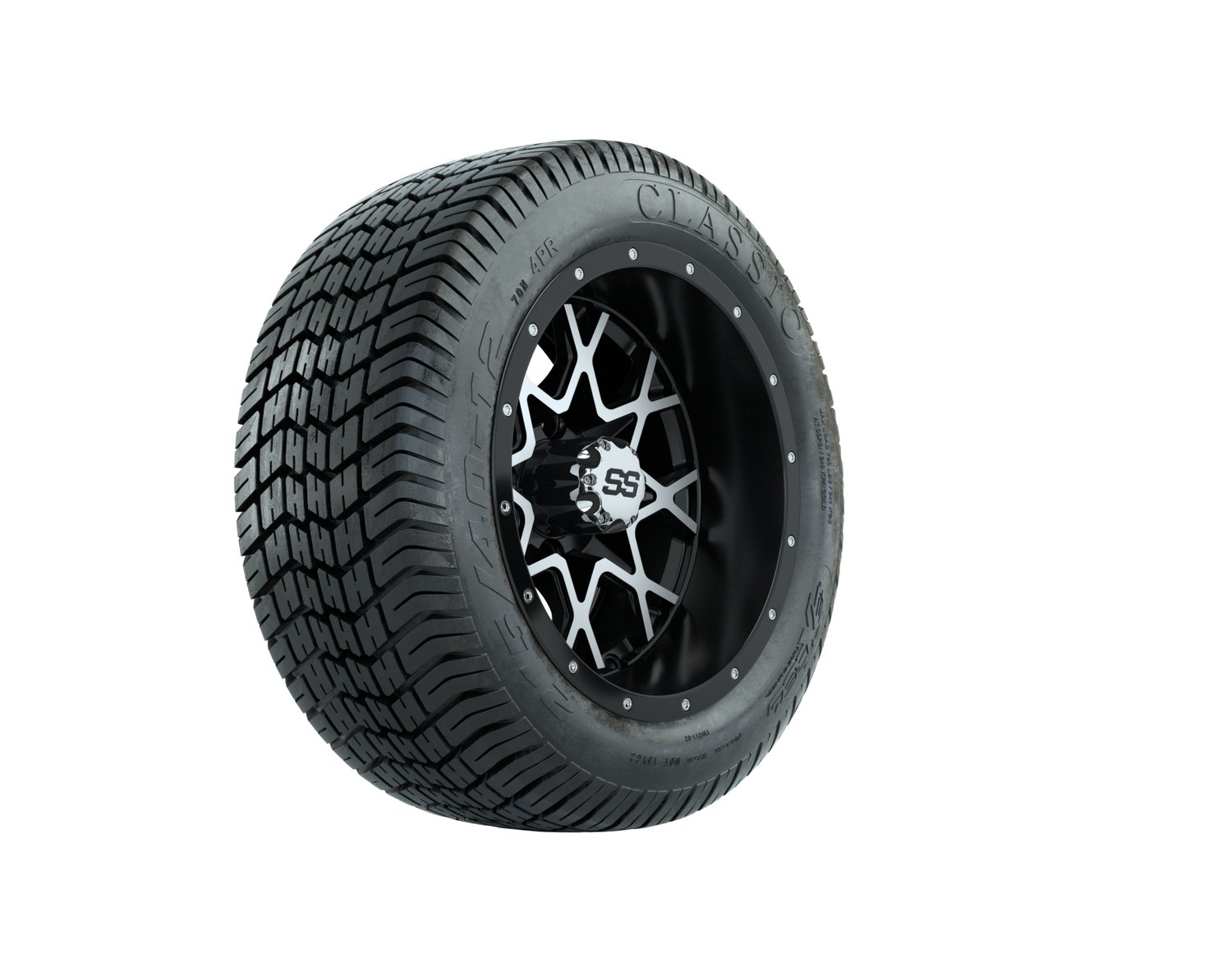 A19-568 VORTEX 2 WHEEL, 12X7 MATTE BLACK:MATTE MACHINED, TIRE, 215/40-12 4PR EXCEL CLASSIC, 12", Street