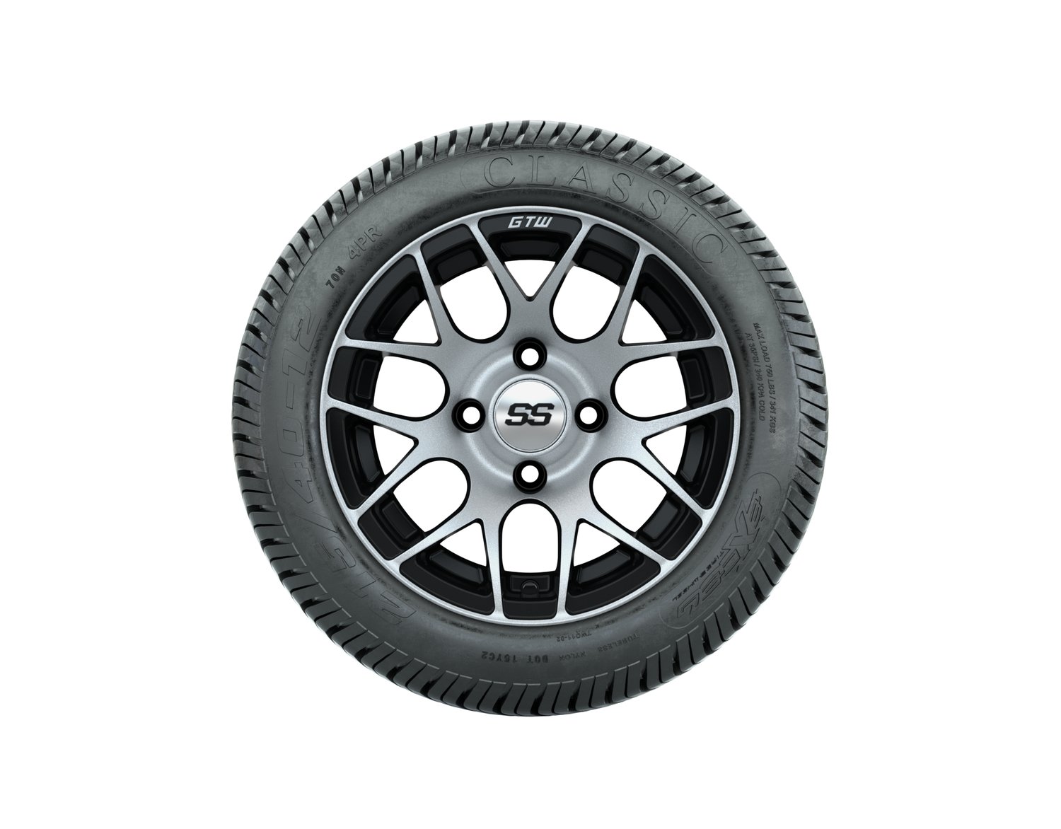 40280 A19-632 GTW Pursuit 12x7 Machined Black Wheel, TIRE, 215/40-12 4PR EXCEL CLASSIC, 12", Street