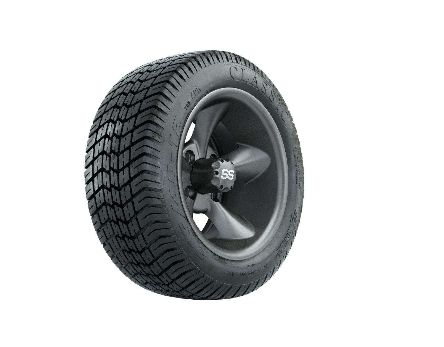 A19-675 GTW GODFATHER WHEEL, 12X7 MATTE GRAY, TIRE, 215/40-12 4PR EXCEL CLASSIC, 12", Street
