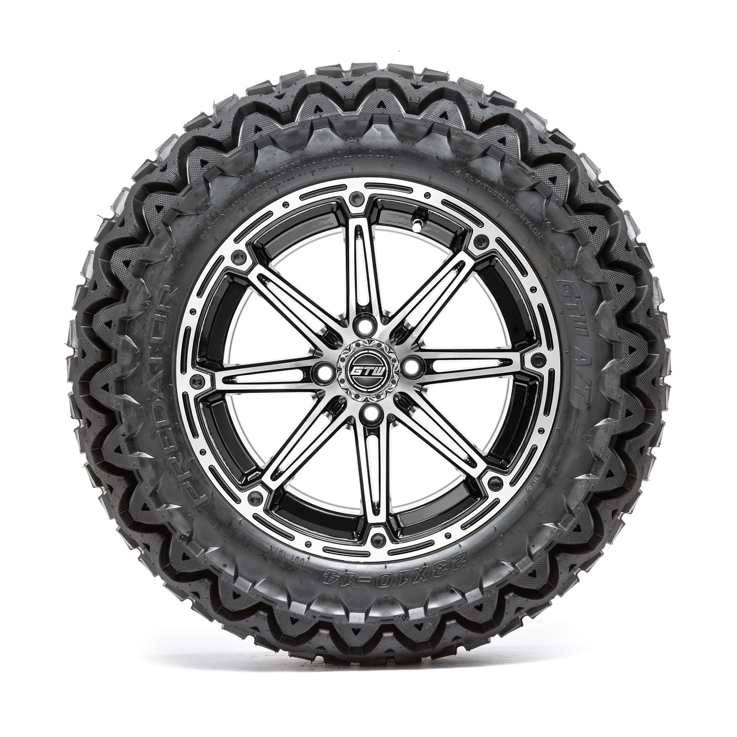 20-061 A19-409 GTW 14" Element Black/Machined Wheels with 23" Predator A/T Tires
