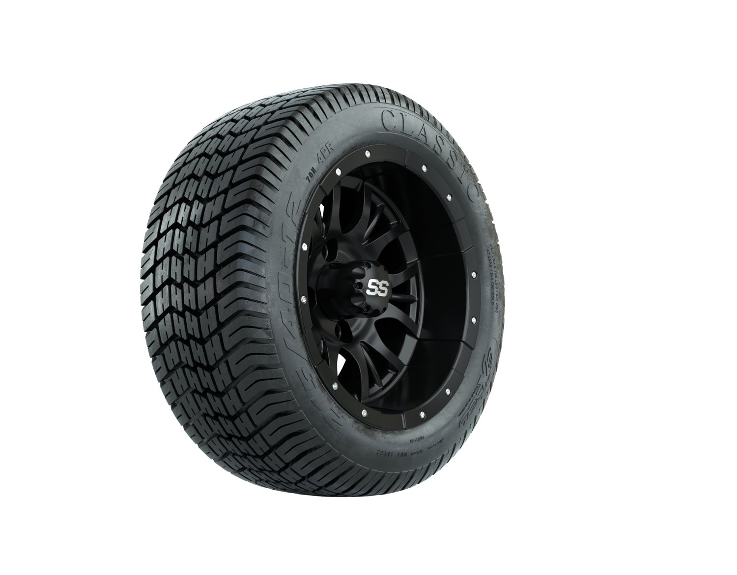 40280 A19-542 WHEEL, 12X7 DIESEL, MATTE BLACK W:SS CAP, TIRE, 215/40-12 4PR EXCEL CLASSIC, 12", Street