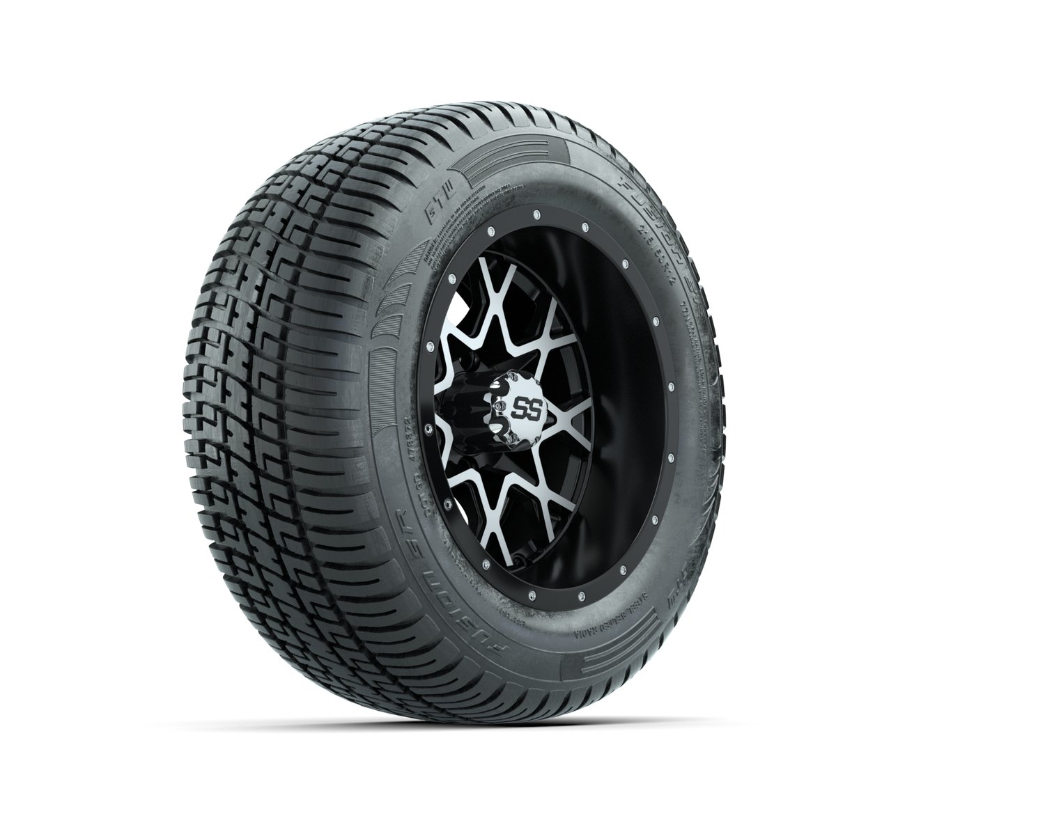 A19-566 VORTEX 2 WHEEL, 12X7 MATTE BLACK:MATTE MACHINED, TIRE, 215/50-R12 FUSION S:R STEEL BELT RADIAL, DOT, 12", Street