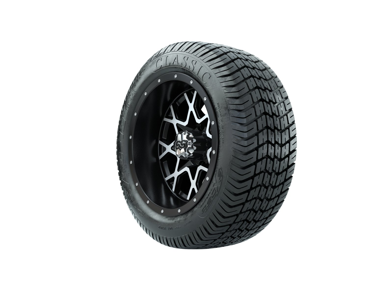 A19-568 VORTEX 2 WHEEL, 12X7 MATTE BLACK:MATTE MACHINED, TIRE, 215/40-12 4PR EXCEL CLASSIC, 12", Street