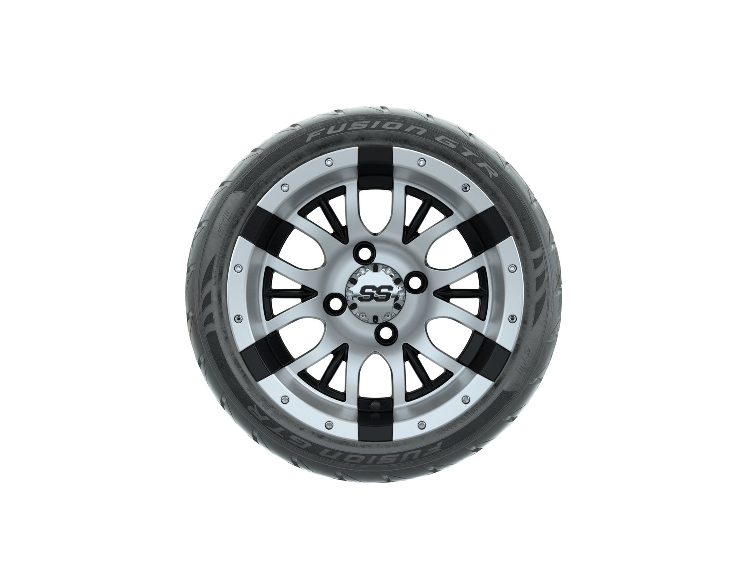 20-053 A19-574 WHEEL, 12X7 DIESEL MFB W:SS CAP, TIRE, 215/40-R12 FUSION GTR STEEL BELT RADIAL DOT, 12", Street
