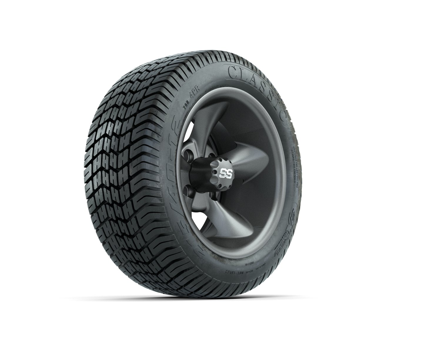 A19-675 GTW GODFATHER WHEEL, 12X7 MATTE GRAY, TIRE, 215/40-12 4PR EXCEL CLASSIC, 12", Street