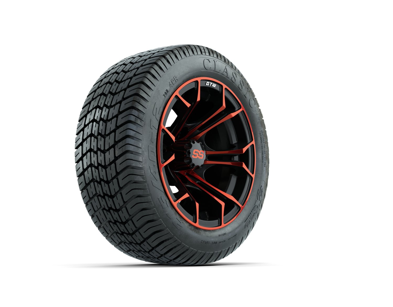 A19-703 WHEEL, 12X7 SPYDER, ET-.25 BLK:RED W:SS CAP, TIRE, 215/40-12 4PR EXCEL CLASSIC, 12", Street