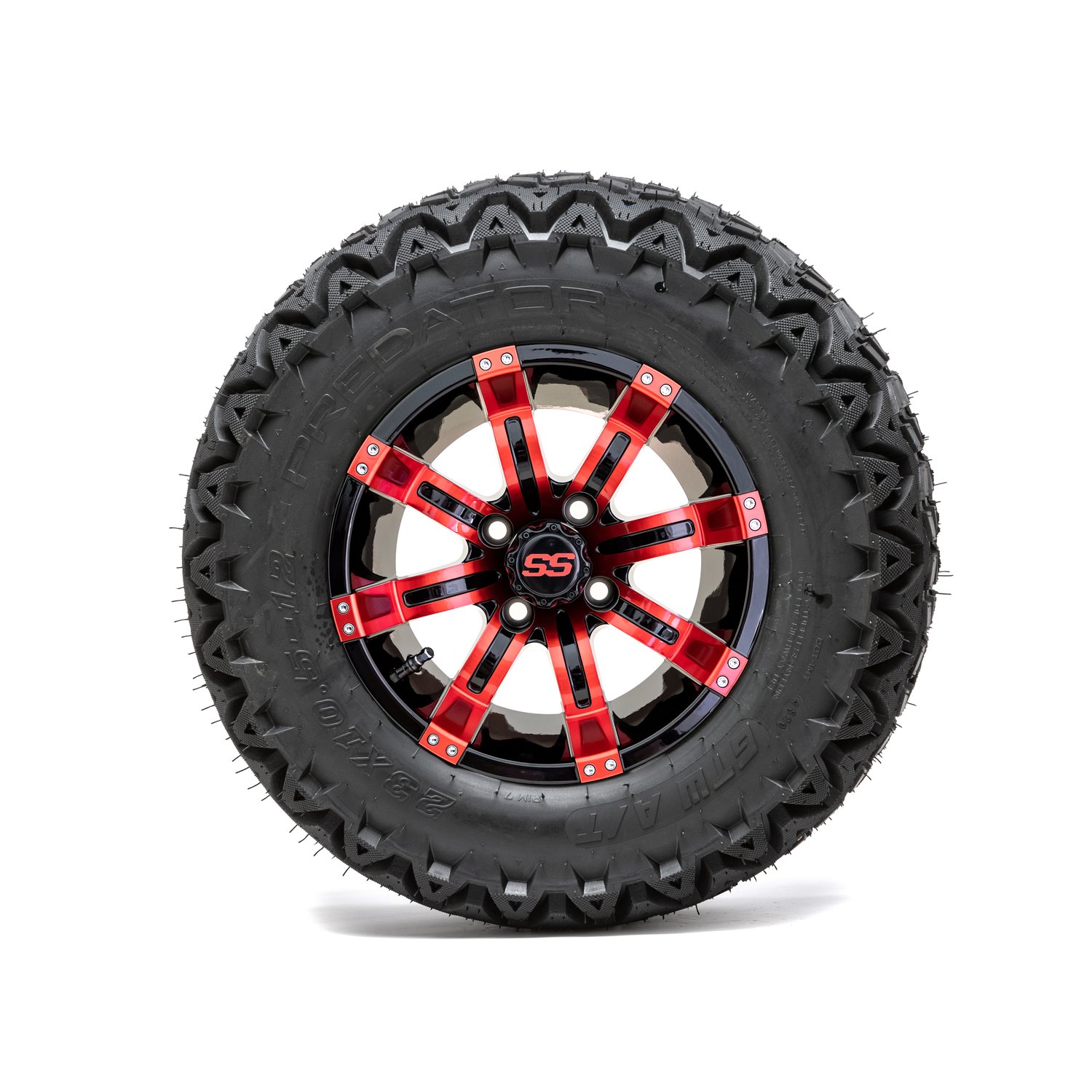 20-060 A19-360 GTW 12" Tempest Black/Red Wheels with 23" Predator A/T Tires