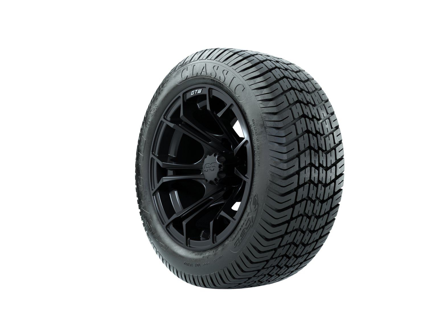 A19-535 WHEEL, 12X7 SPYDER ET-.25, MATTE BLK W:SS CAP, TIRE, 215/40-12 4PR EXCEL CLASSIC, 12", Street