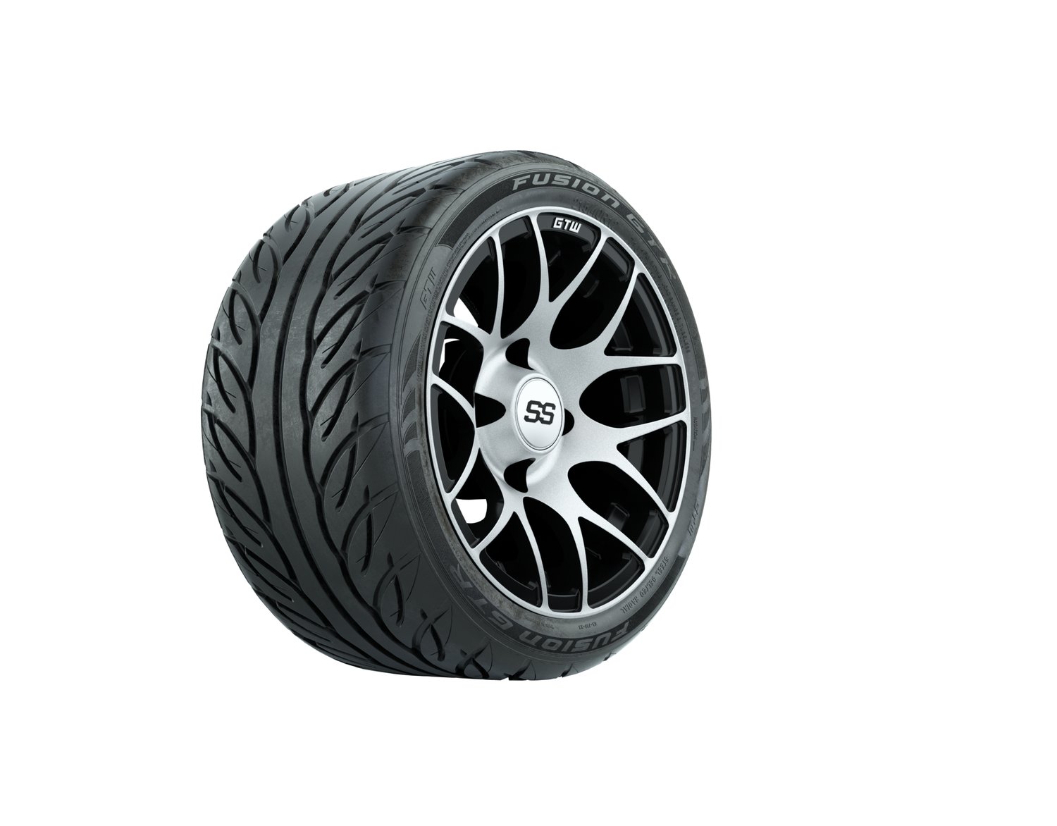 20-053 A19-605 GTW Pursuit 12x7 Machined Black Wheel, TIRE, 215/40-R12 FUSION GTR STEEL BELT RADIAL DOT, 12", Street