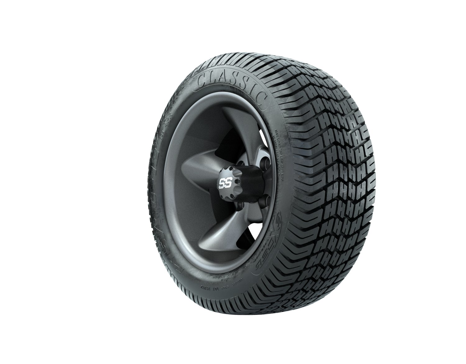 A19-675 GTW GODFATHER WHEEL, 12X7 MATTE GRAY, TIRE, 215/40-12 4PR EXCEL CLASSIC, 12", Street