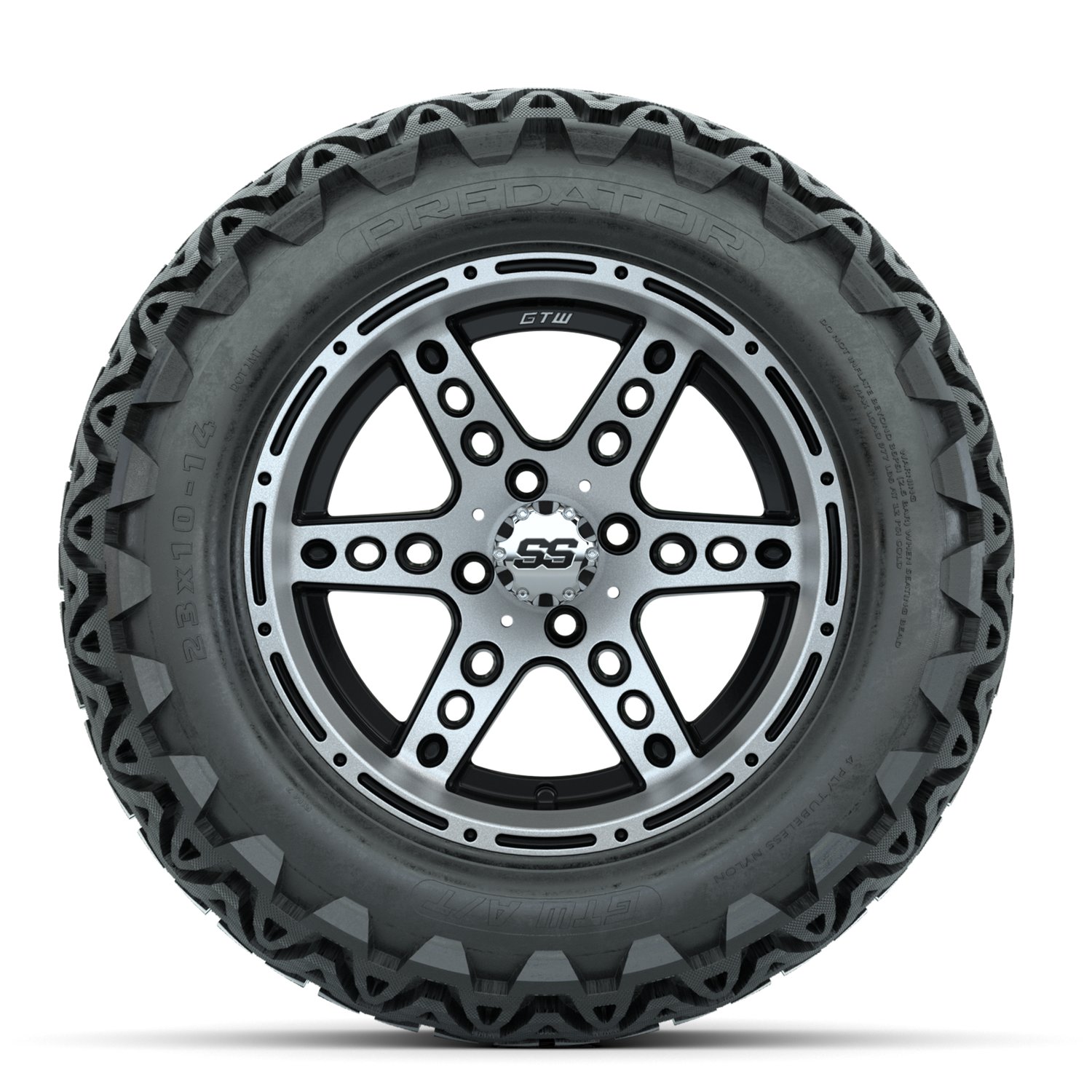 20-061 A19-403 GTW 14" Dominator Black/Machined Wheels with 23" Predator A/T Tires
