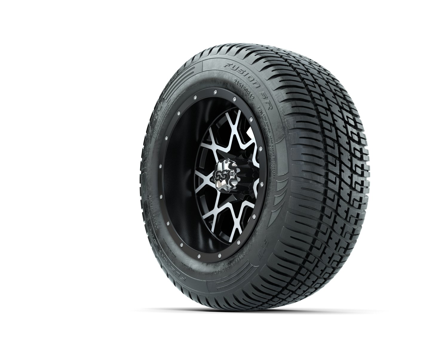 A19-566 VORTEX 2 WHEEL, 12X7 MATTE BLACK:MATTE MACHINED, TIRE, 215/50-R12 FUSION S:R STEEL BELT RADIAL, DOT, 12", Street
