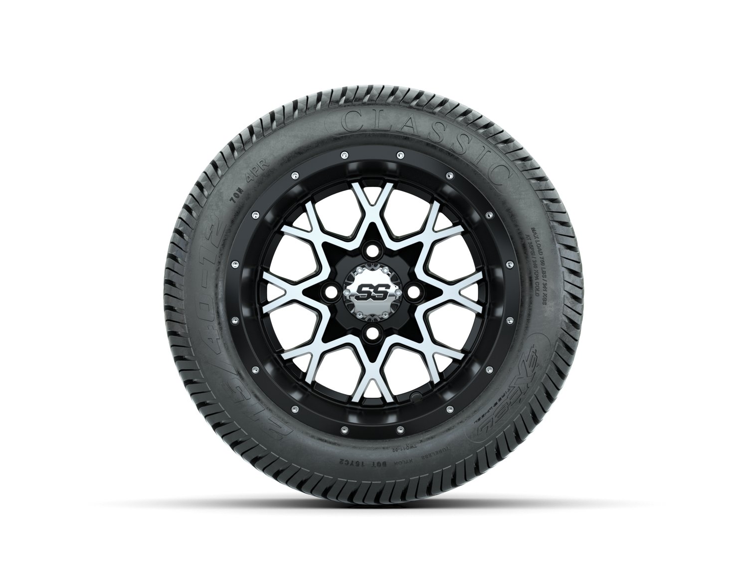 A19-568 VORTEX 2 WHEEL, 12X7 MATTE BLACK:MATTE MACHINED, TIRE, 215/40-12 4PR EXCEL CLASSIC, 12", Street