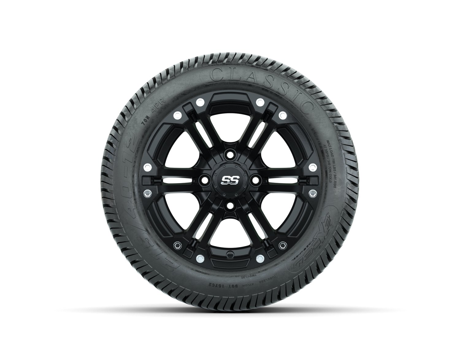 A19-658 GTW Specter 12x7 Matte Black Wheel, TIRE, 215/40-12 4PR EXCEL CLASSIC, 12", Street