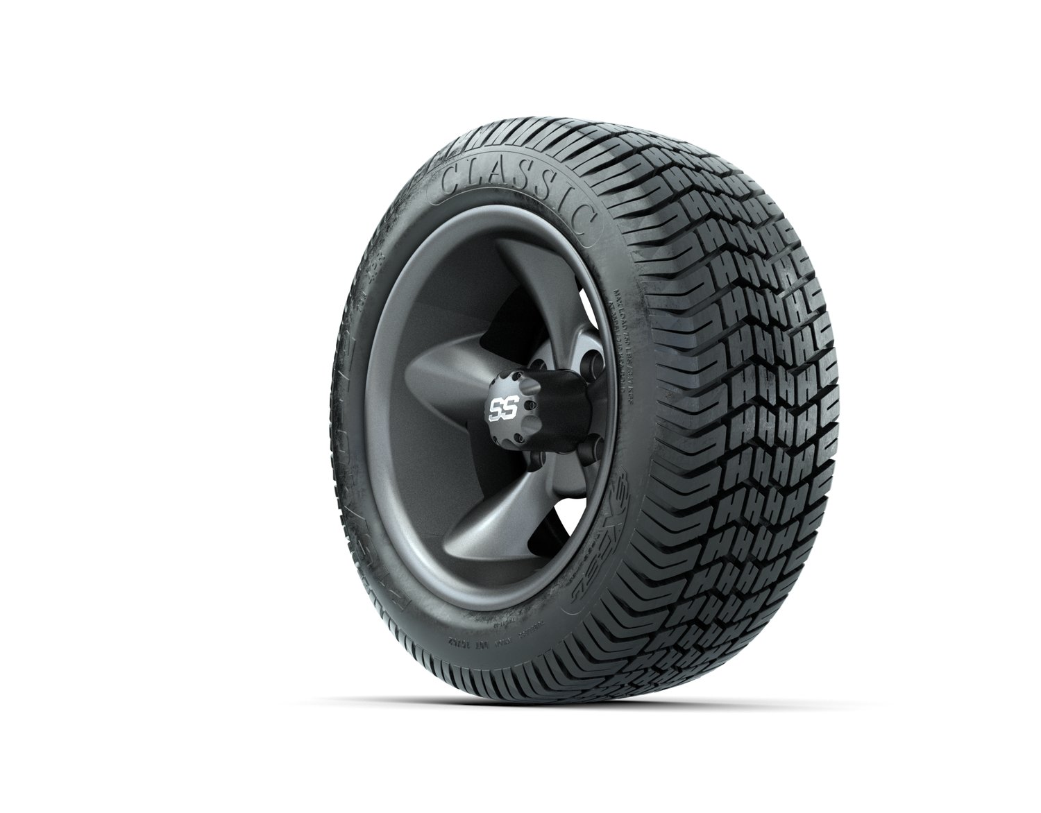 A19-675 GTW GODFATHER WHEEL, 12X7 MATTE GRAY, TIRE, 215/40-12 4PR EXCEL CLASSIC, 12", Street