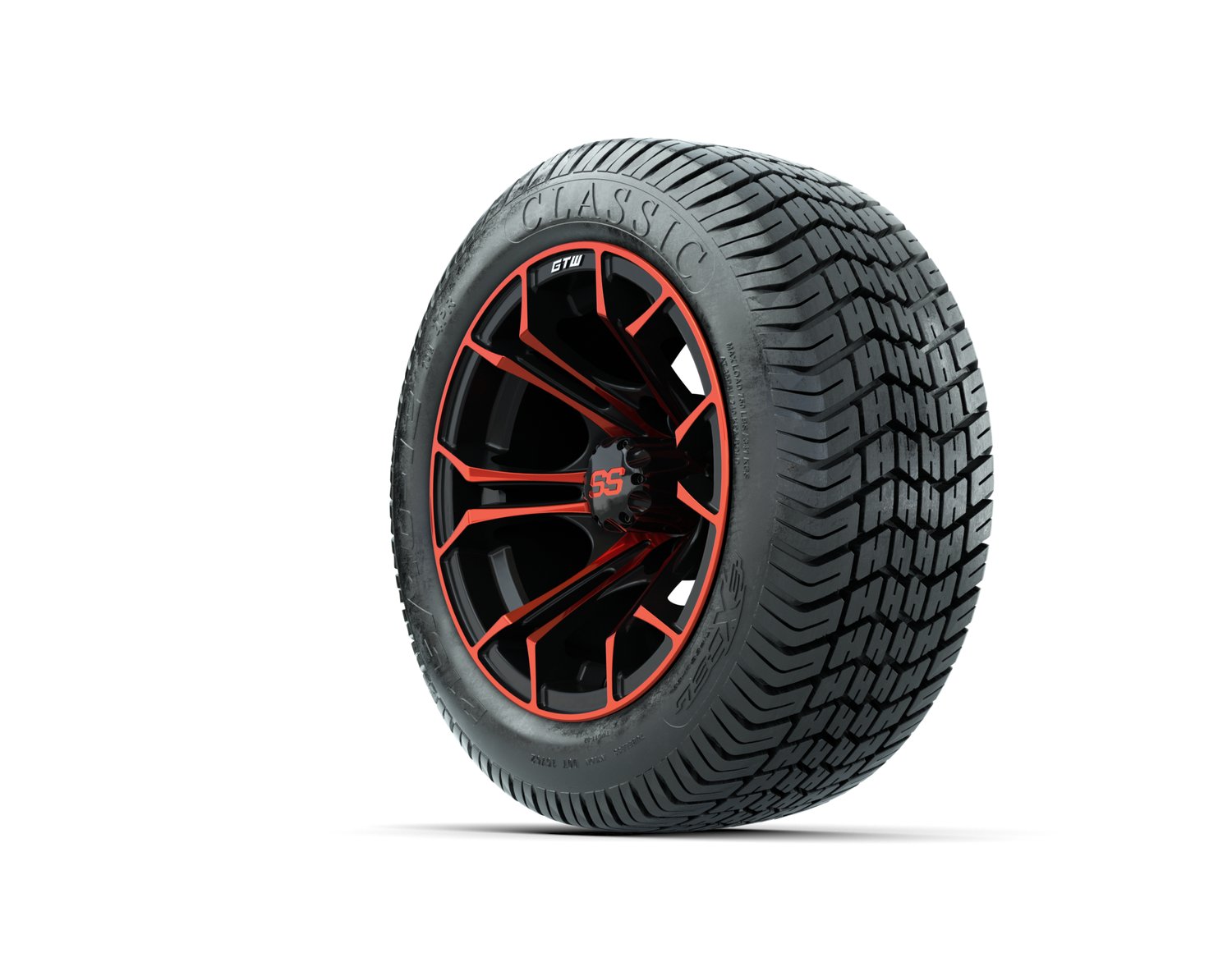 A19-703 WHEEL, 12X7 SPYDER, ET-.25 BLK:RED W:SS CAP, TIRE, 215/40-12 4PR EXCEL CLASSIC, 12", Street
