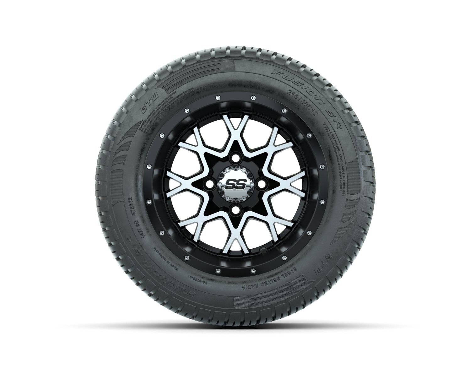 A19-566 VORTEX 2 WHEEL, 12X7 MATTE BLACK:MATTE MACHINED, TIRE, 215/50-R12 FUSION S:R STEEL BELT RADIAL, DOT, 12", Street