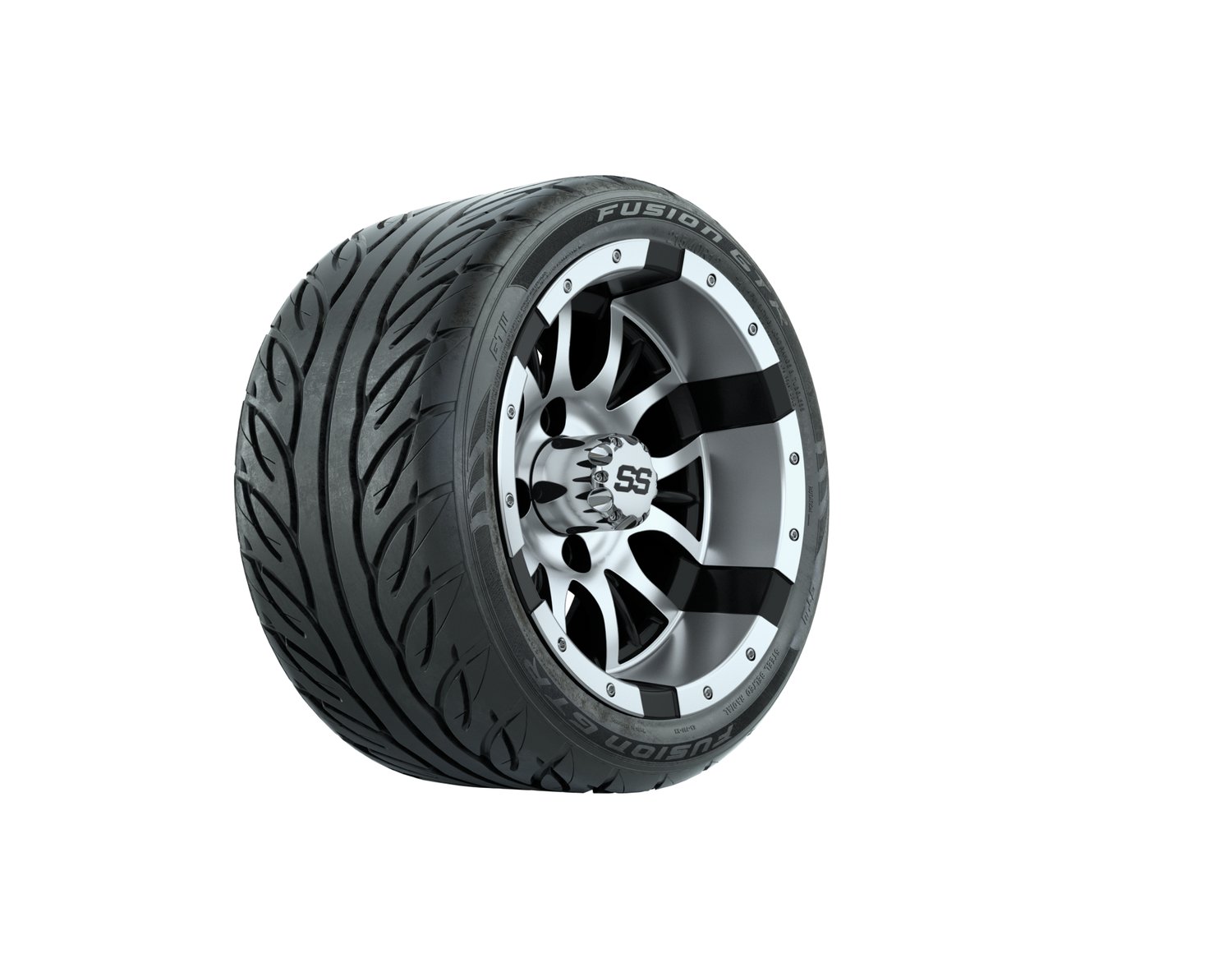 20-053 A19-574 WHEEL, 12X7 DIESEL MFB W:SS CAP, TIRE, 215/40-R12 FUSION GTR STEEL BELT RADIAL DOT, 12", Street