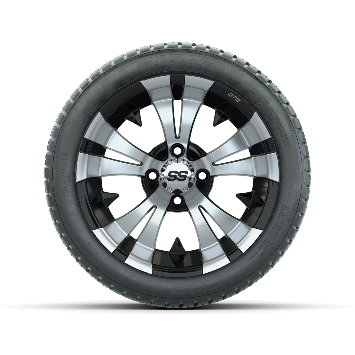 19-168 A19-417 / A19-162 GTW 14" Vampire Black/Machined Wheels with 205/30-14 (18") Fusion Street Tires