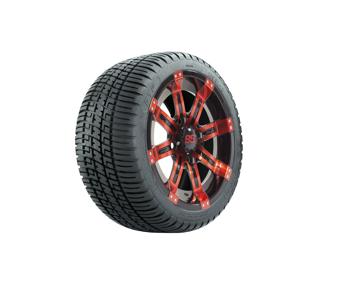 20-043 A19-364 GTW 12" Tempest Black/Red Wheels with 205/30-12 (18") Fusion Street Tires