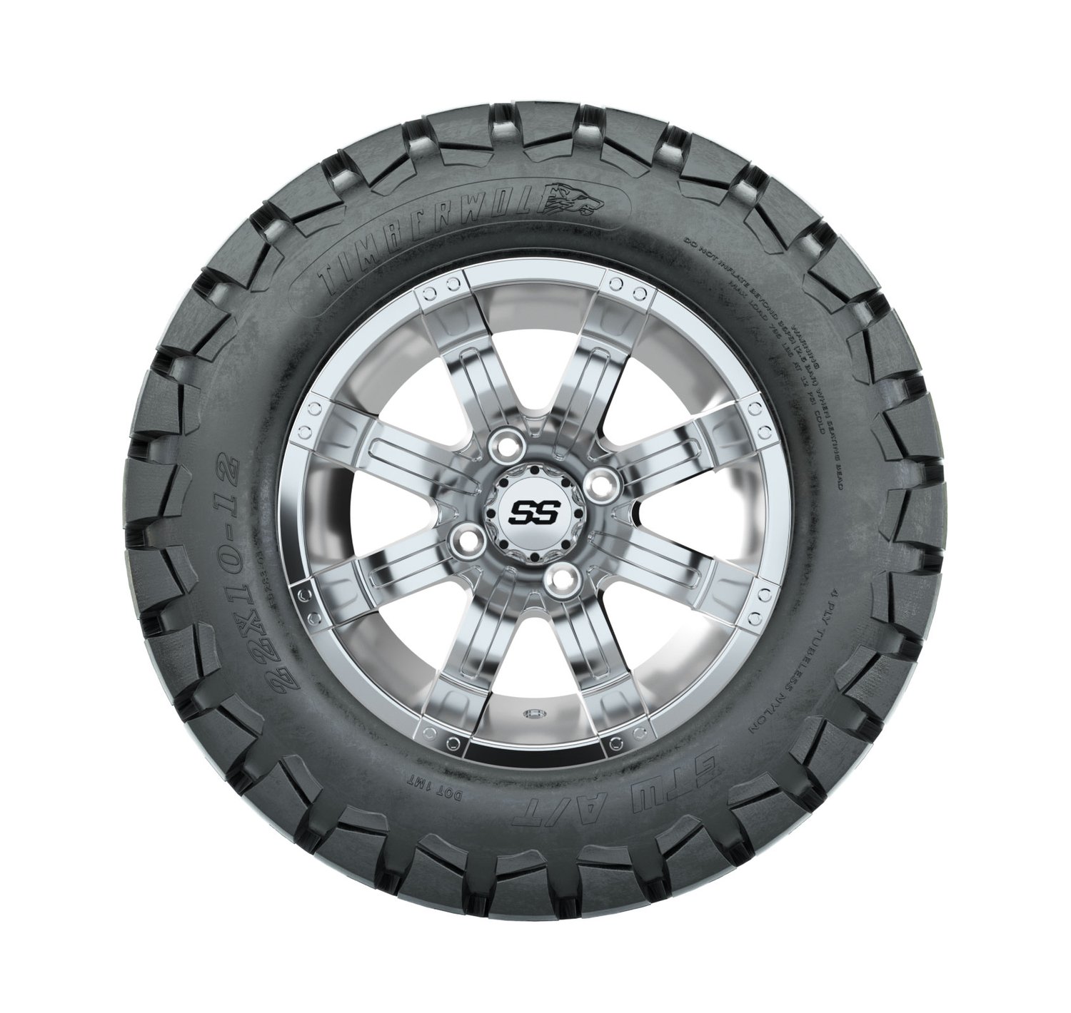 20-070 A19-366 GTW 12" Tempest Chrome Wheels with 22" Timberwolf Mud Tires