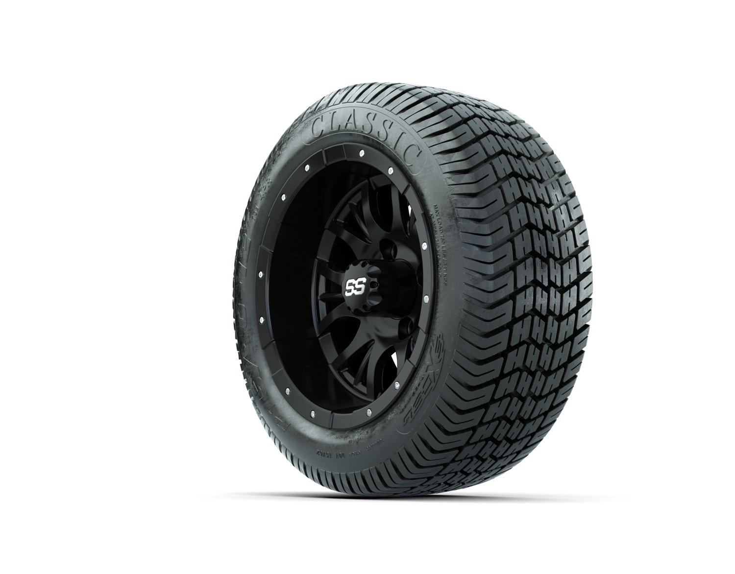 40280 A19-542 WHEEL, 12X7 DIESEL, MATTE BLACK W:SS CAP, TIRE, 215/40-12 4PR EXCEL CLASSIC, 12", Street