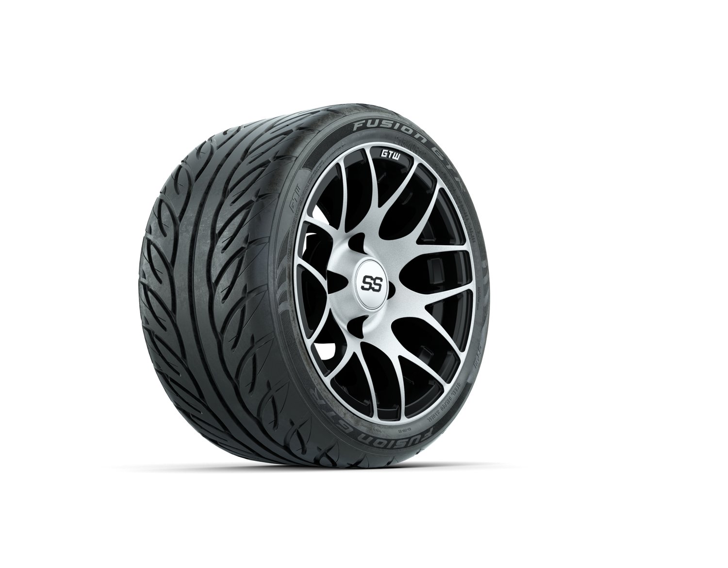 20-053 A19-605 GTW Pursuit 12x7 Machined Black Wheel, TIRE, 215/40-R12 FUSION GTR STEEL BELT RADIAL DOT, 12", Street