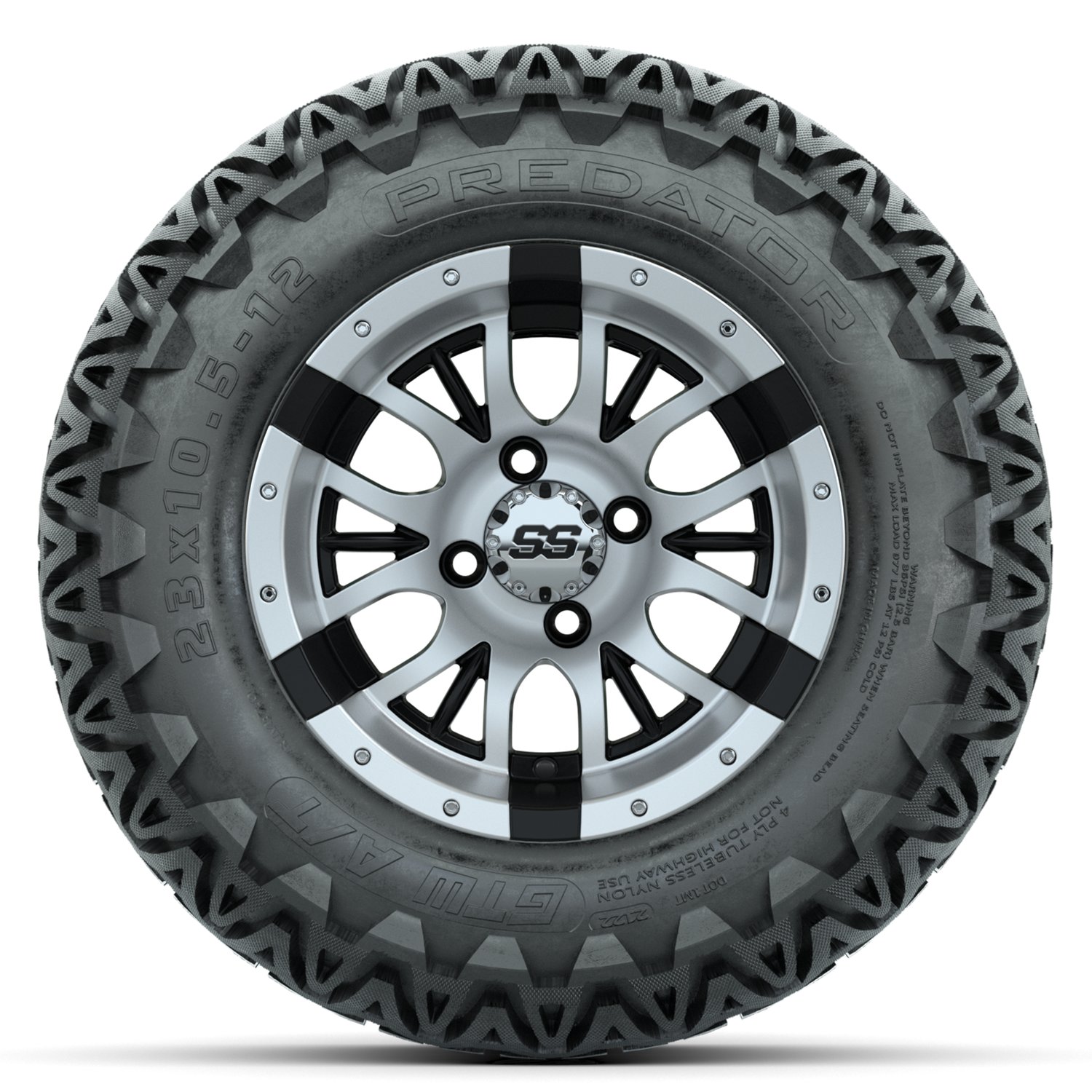 20-060 A19-664 WHEEL, 12X7 DIESEL MFB W:SS CAP, TIRE, 23x10.5-12 PREDATOR A:T, GTW 4PR, 12", AT