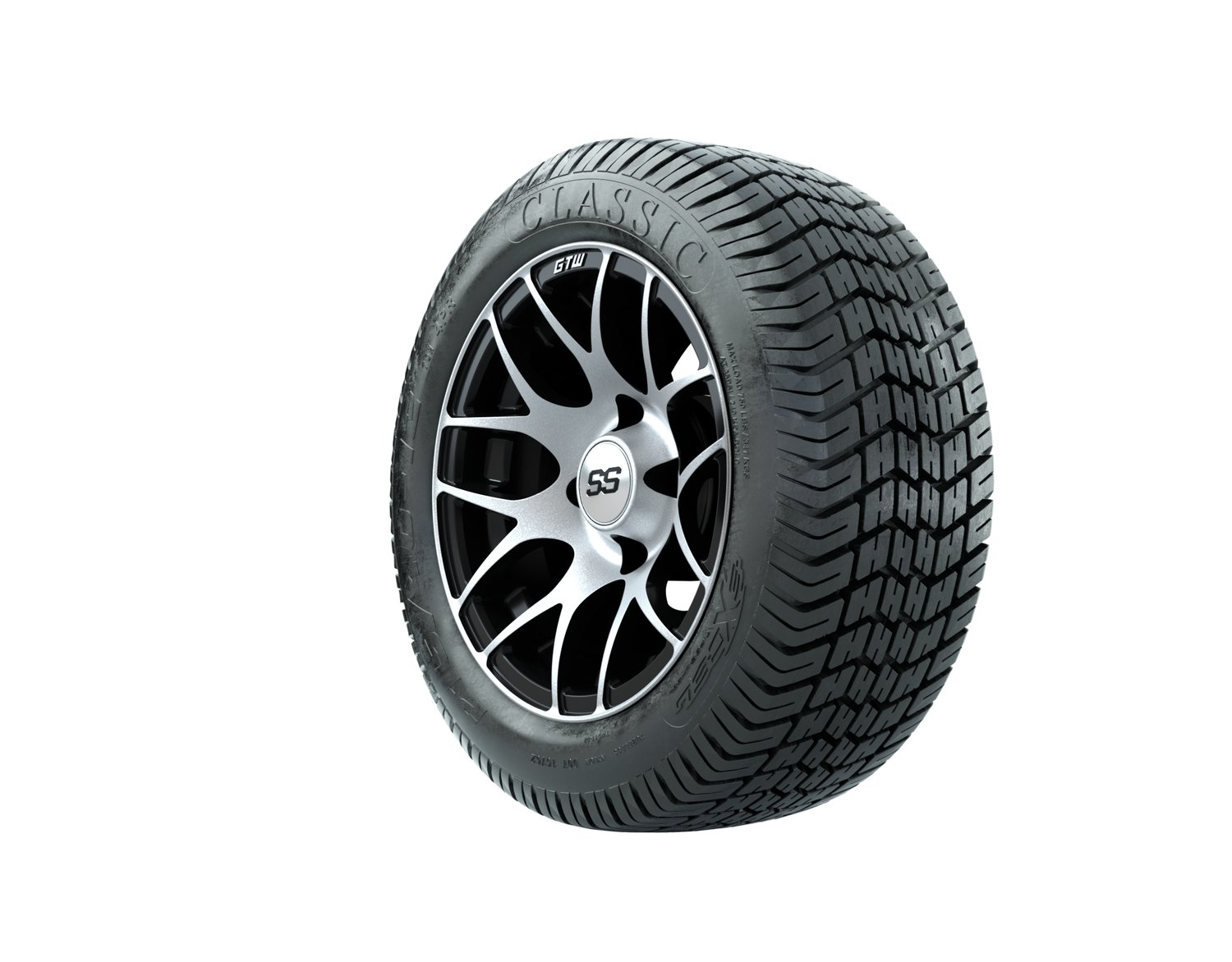 40280 A19-632 GTW Pursuit 12x7 Machined Black Wheel, TIRE, 215/40-12 4PR EXCEL CLASSIC, 12", Street