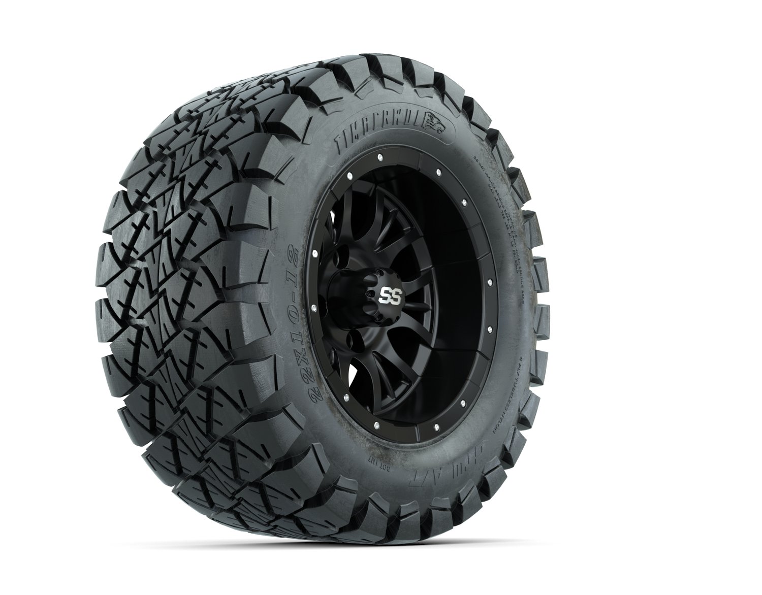 20-070 A19-652 WHEEL, 12X7 DIESEL, MATTE BLACK W:SS CAP, TIRE, 22X10-12 GTW TIMBERWOLF A:T 4PR, 12", AT