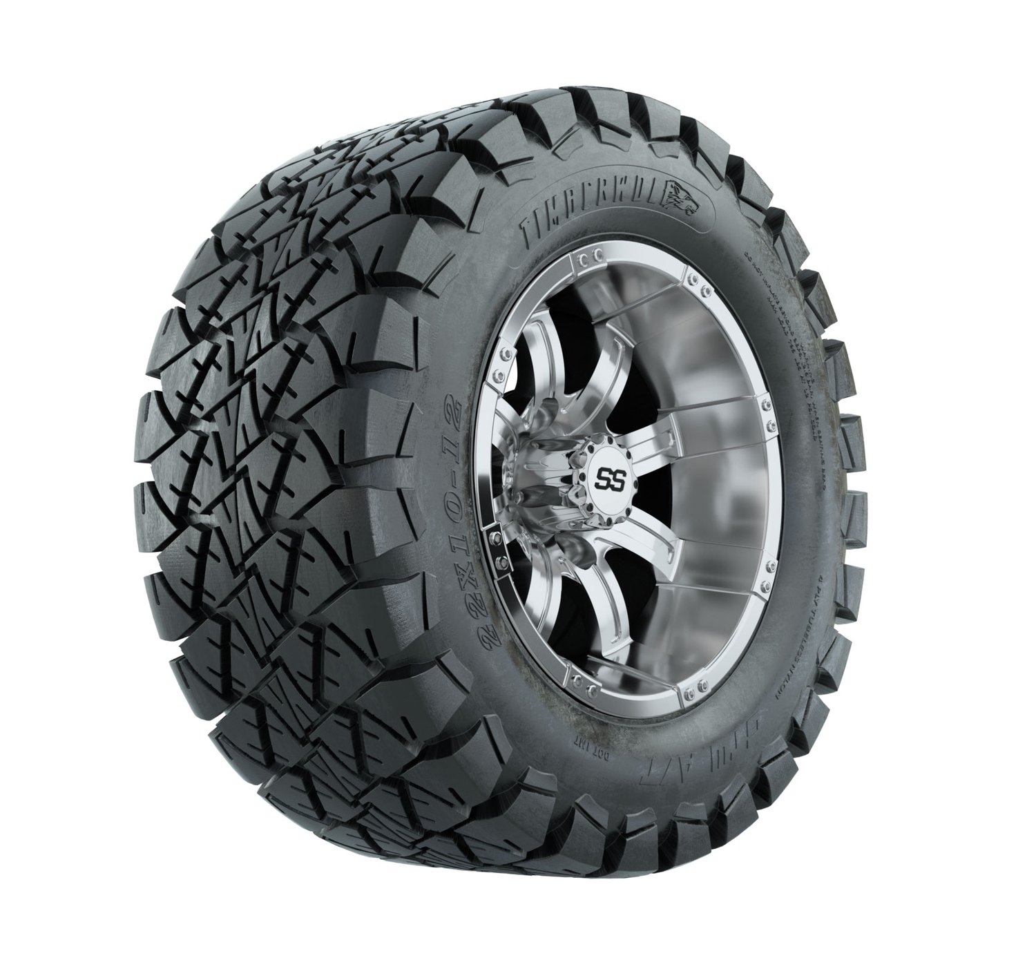 20-070 A19-366 GTW 12" Tempest Chrome Wheels with 22" Timberwolf Mud Tires