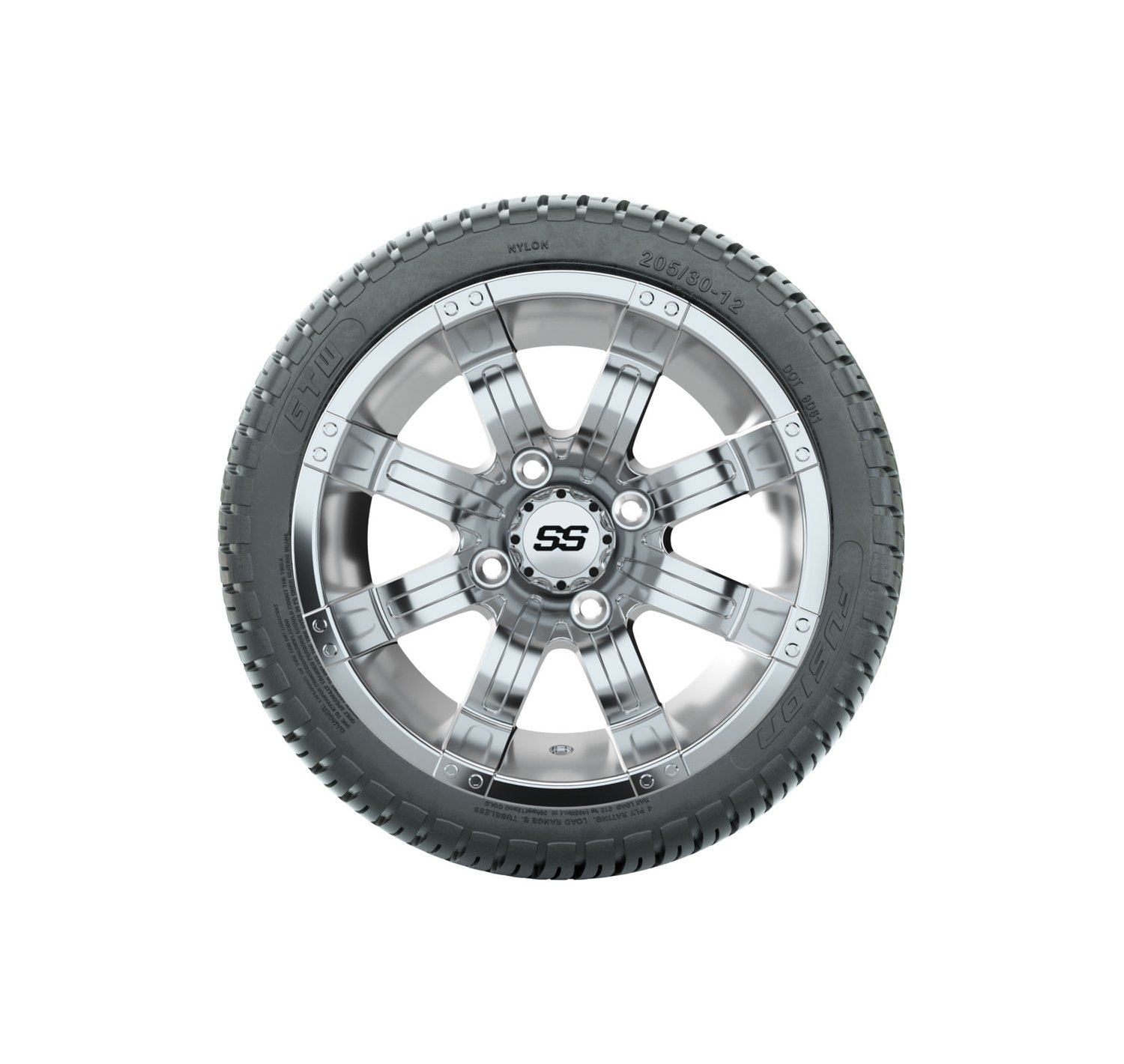 20-043 A19-369 GTW 12" Tempest Chrome Wheels with 205/30-12 (18") Fusion Street Tires