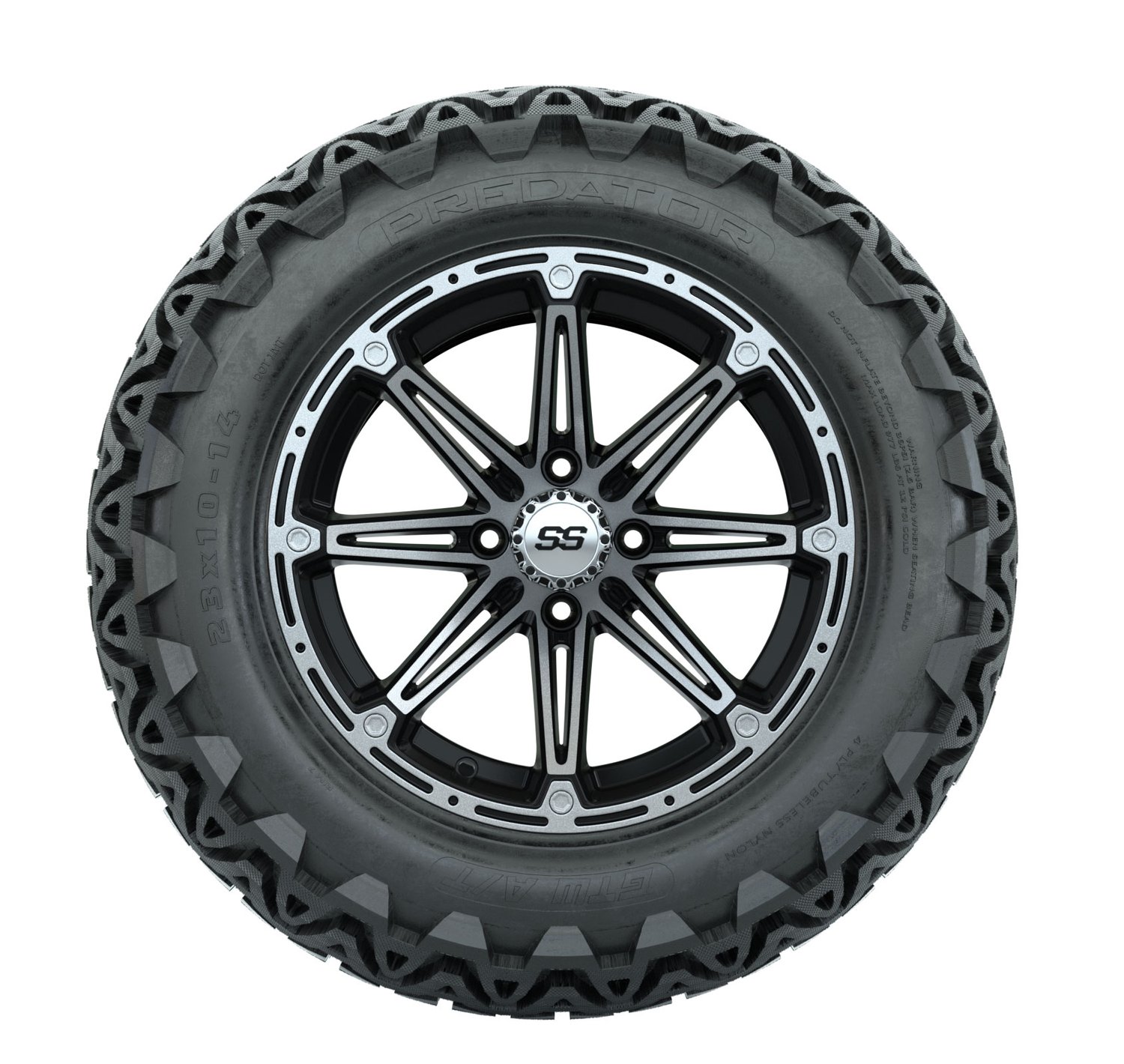20-061 A19-409 GTW 14" Element Black/Machined Wheels with 23" Predator A/T Tires