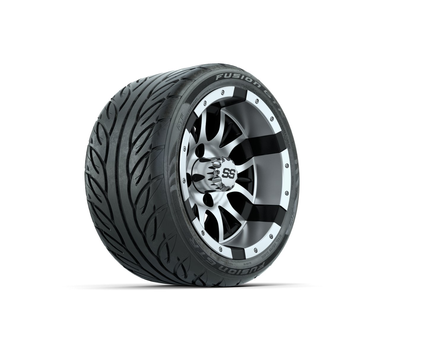 20-053 A19-574 WHEEL, 12X7 DIESEL MFB W:SS CAP, TIRE, 215/40-R12 FUSION GTR STEEL BELT RADIAL DOT, 12", Street