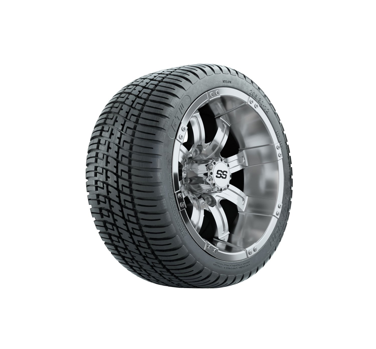 20-043 A19-369 GTW 12" Tempest Chrome Wheels with 205/30-12 (18") Fusion Street Tires