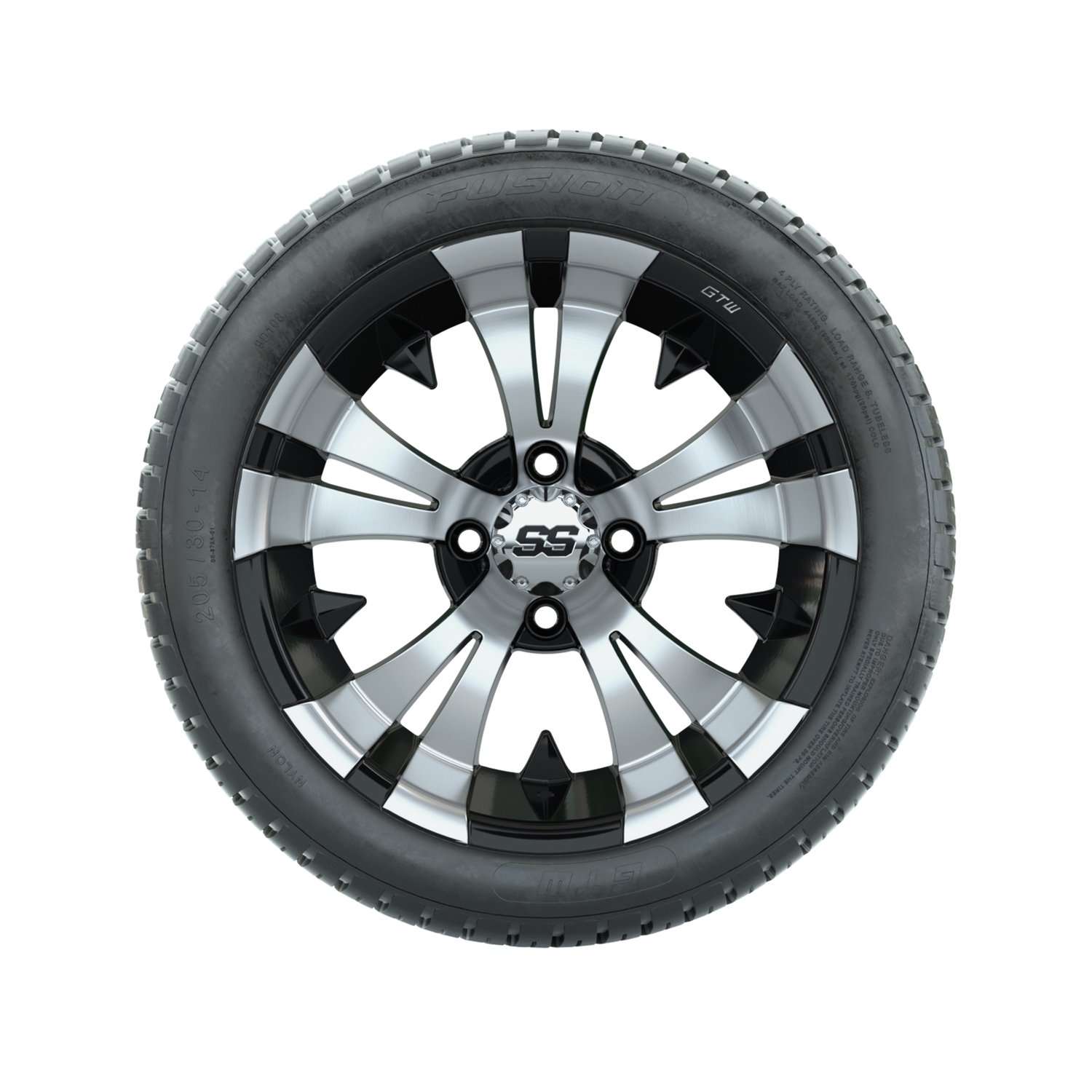 19-168 A19-417 / A19-162 GTW 14" Vampire Black/Machined Wheels with 205/30-14 (18") Fusion Street Tires