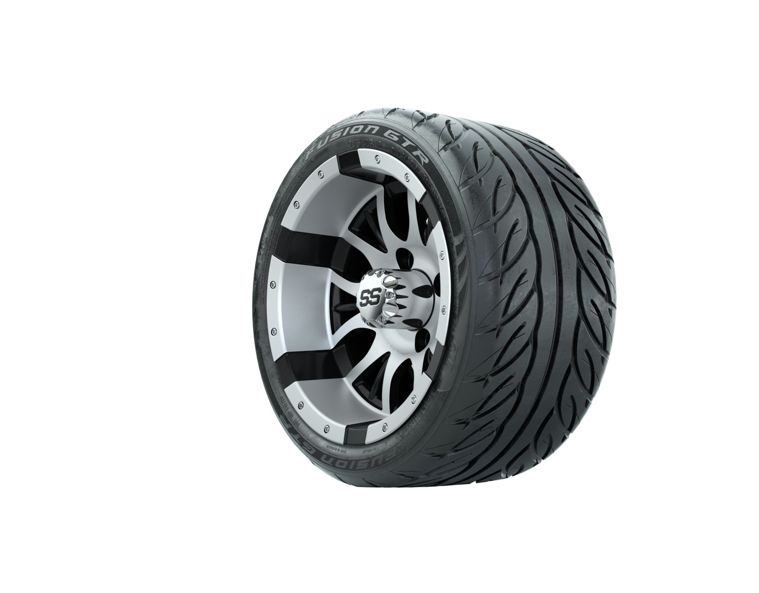 20-053 A19-574 WHEEL, 12X7 DIESEL MFB W:SS CAP, TIRE, 215/40-R12 FUSION GTR STEEL BELT RADIAL DOT, 12", Street