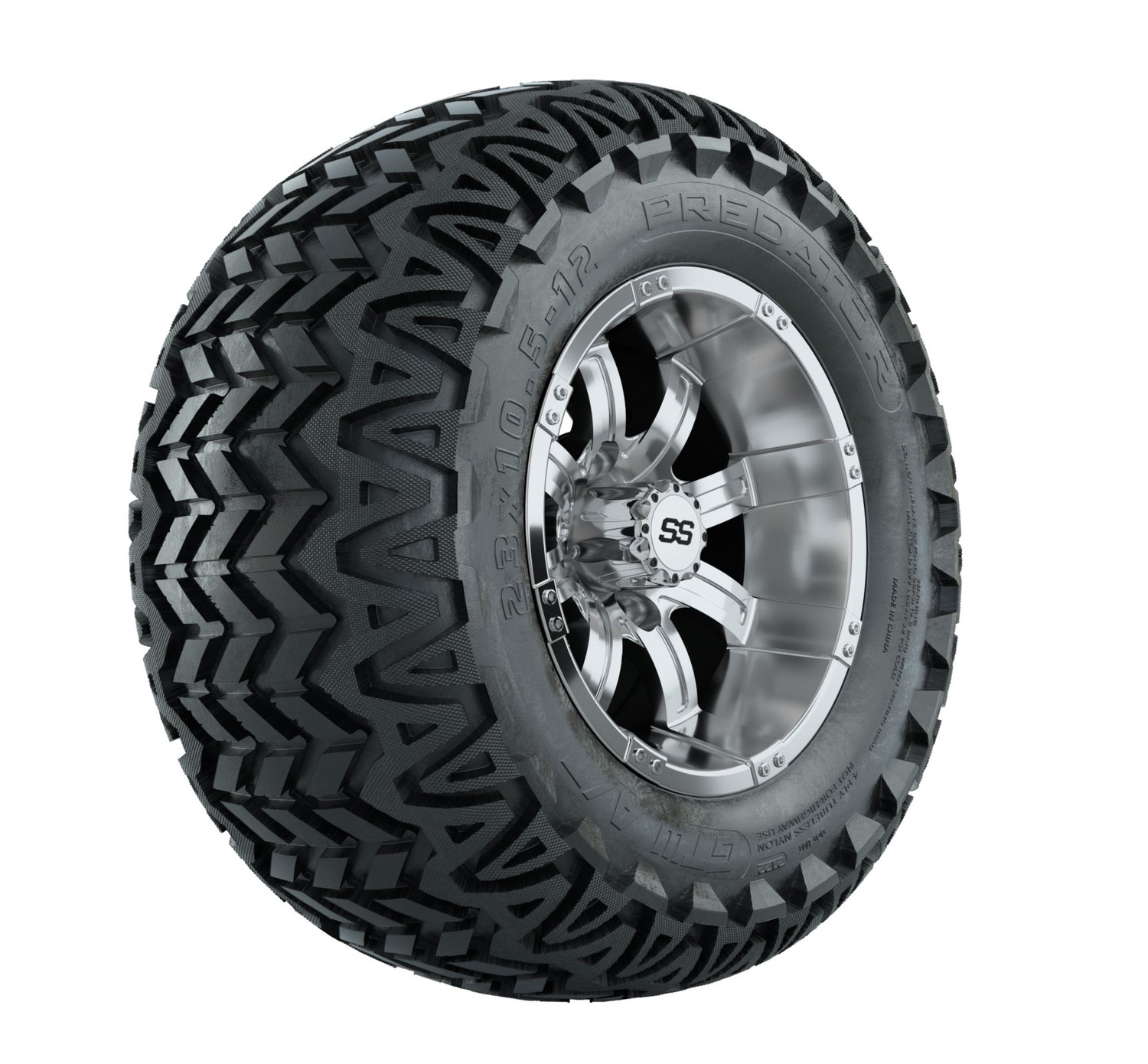 20-060 A19-365 GTW 12" Tempest Chrome Wheels with 23" Predator A/T Tires