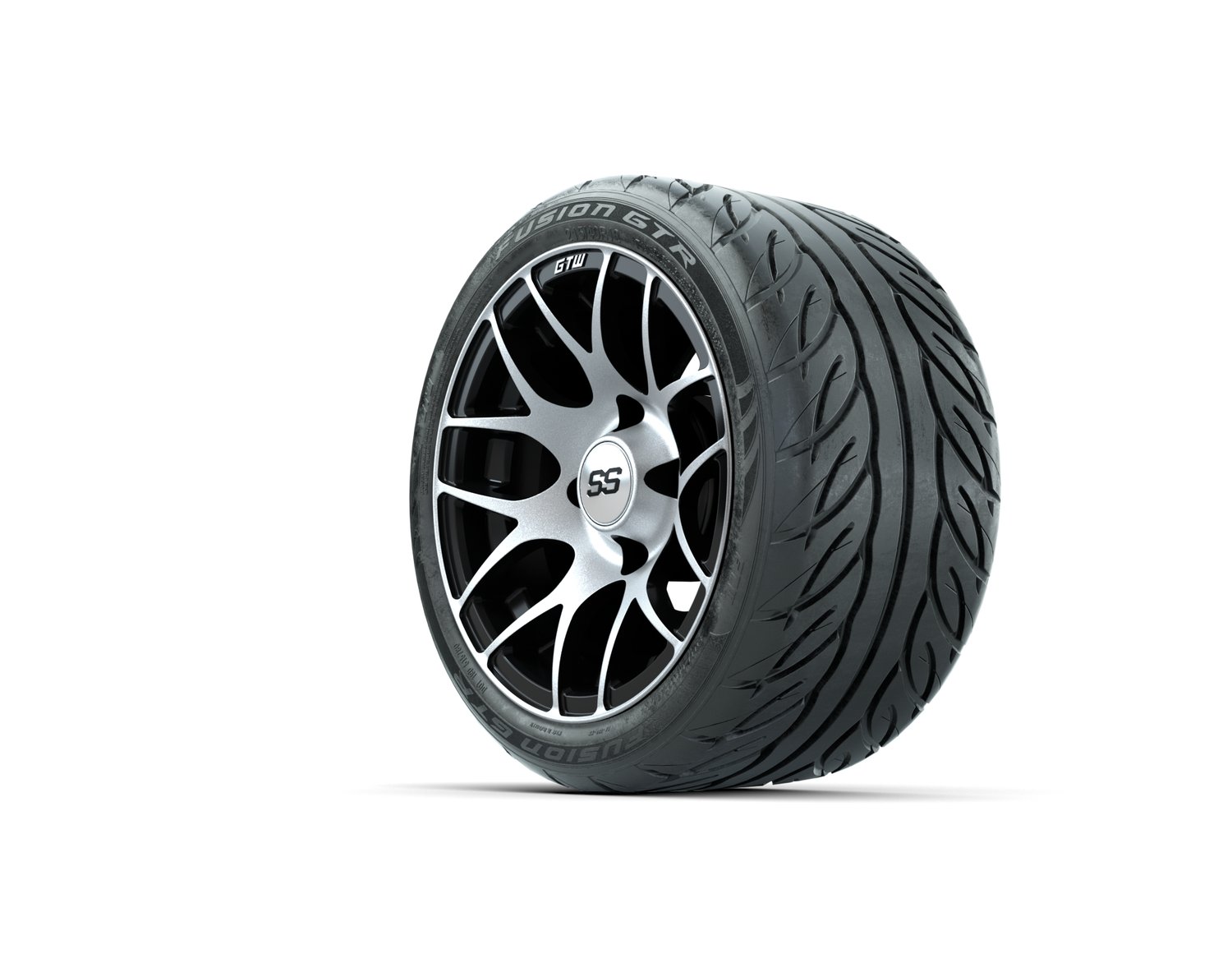 20-053 A19-605 GTW Pursuit 12x7 Machined Black Wheel, TIRE, 215/40-R12 FUSION GTR STEEL BELT RADIAL DOT, 12", Street